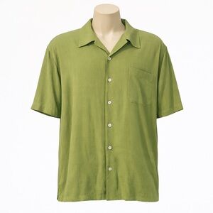 Croft & Barrow Mens Silk Button Front Shirt Green Short Sleeve Camp Large NWT